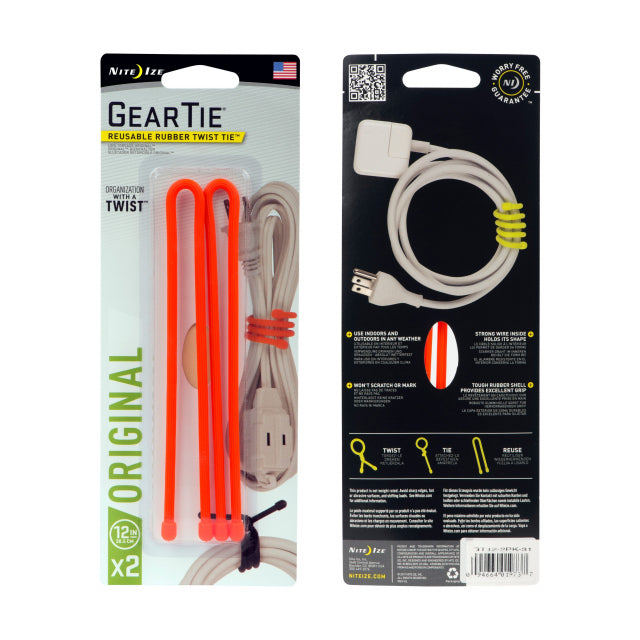 Gear Tie Reusable Rubber Twist Tie 12 in. - 2 Pack