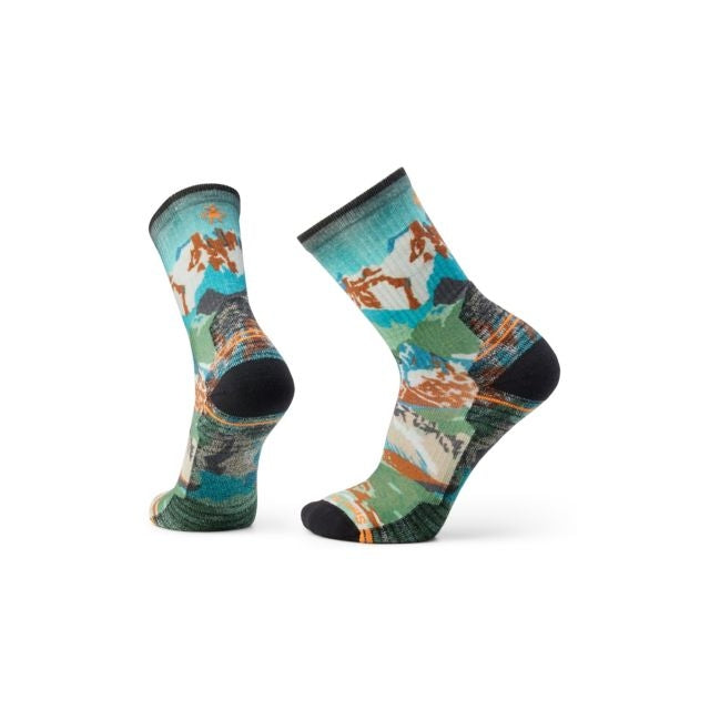 Hike Light Cushion Alpine Trail Print Crew Socks